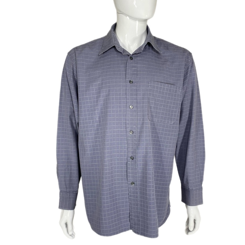 Izod Men’s 80s 2Ply Cotton Grid Square Stitched Gray Long Sleeve Shirt